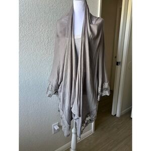 Lace Trim Cardigan Shawl Wrap Taupe Open Front Lightweight Layer OS Boho‎ Fairy